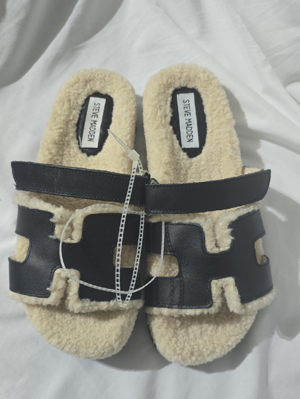 Steve Madden Black Faux-Shearling Slide Sandals